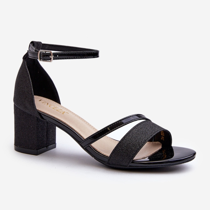 Vinceza Svjetlucave ženske sandale na nisku petu crne Ploemis crna 1