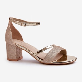 Vinceza Ženske svjetlucave sandale na nisku petu, Golden Ploemis zlatni 2