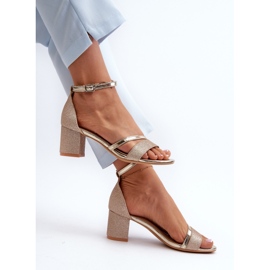 Vinceza Ženske svjetlucave sandale na nisku petu, Golden Ploemis zlatni 1