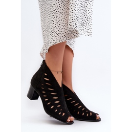 Jezzi Ženske ažurne eko antilop gležnjače na visoku petu s otvorenim prstima, crne Timalre crno 2