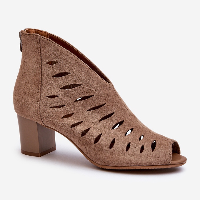 Jezzi Ženske ažurne eko antilop gležnjače na visoku petu s otvorenim prstima bež Timalre 1