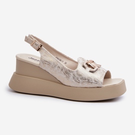 Ženske sandale na platformu i tanku sa zlatnim ukrasom Janesca 1