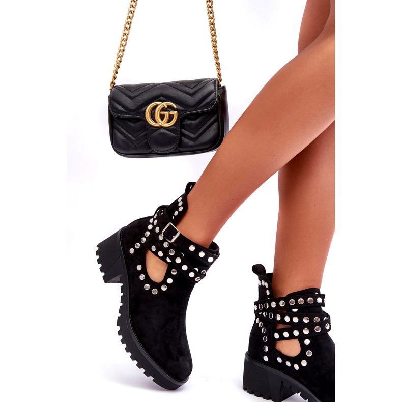 Ideal Shoes Ženske gležnjače od brušene kože s ukrasnim nitnama, crne crno 4