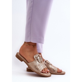 Elegantne svjetlucave ženske japanke s ukrasom S.Barski KV27-032 zlatne zlatna 2