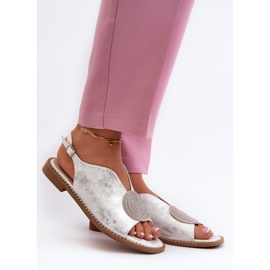 Ženske sandale s ukrasom na ravnu petu S.Barski KV24-057 Srebro 2