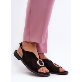 Elegantne ženske sandale s ukrasom, eko antilop S.Barski KV27-058 crne crno 2