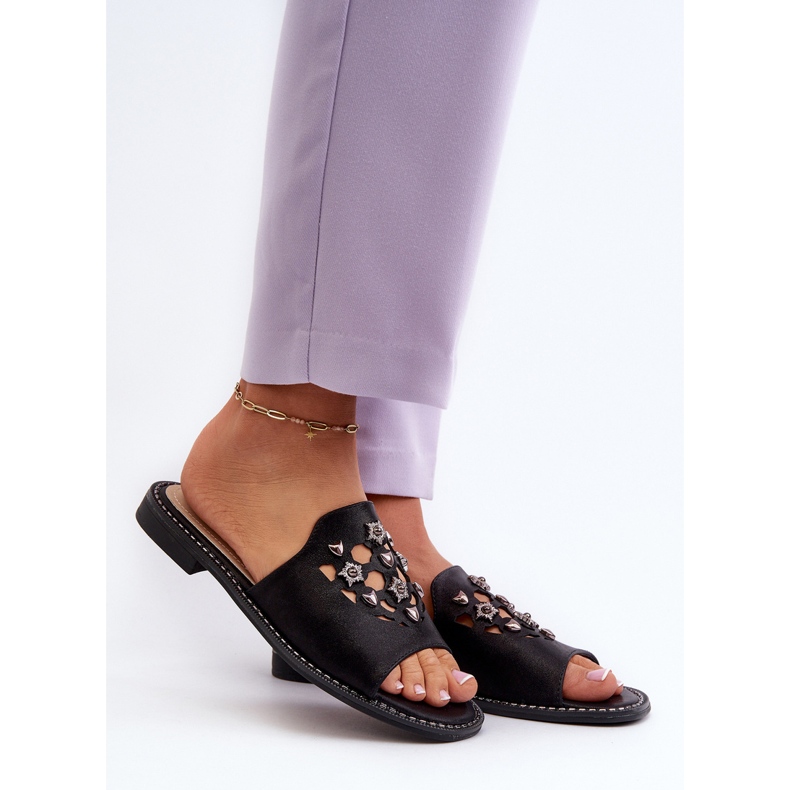 Sjajne ženske japanke s ukrasima S.Barski KV27-063 crne crna 2