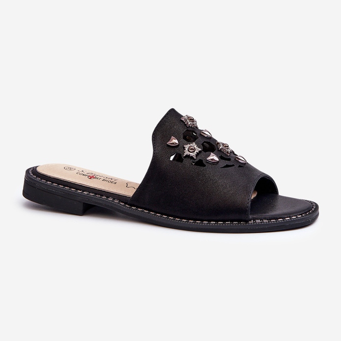 Sjajne ženske japanke s ukrasima S.Barski KV27-063 crne crno 1