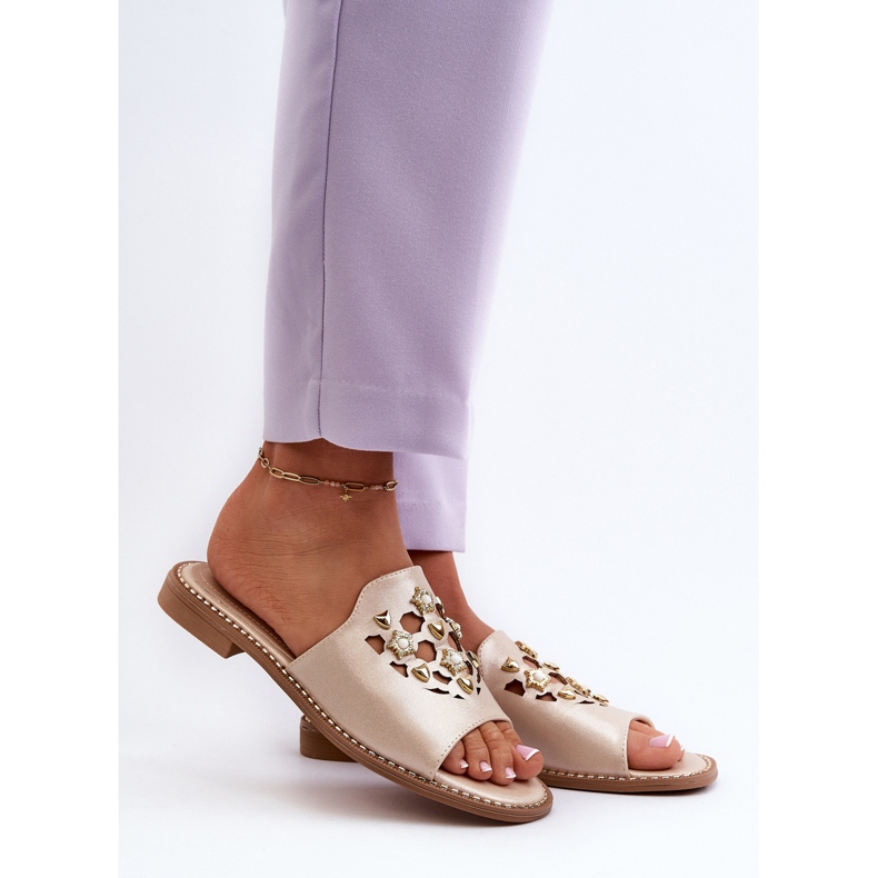 Sjajne ženske japanke s ukrasima S.Barski KV27-063 zlatne zlatna 2