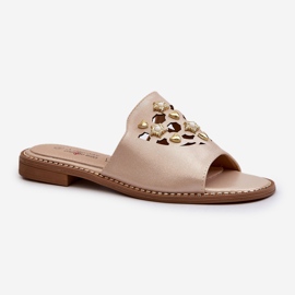 Sjajne ženske japanke s ukrasima S.Barski KV27-063 zlatne zlatna 1