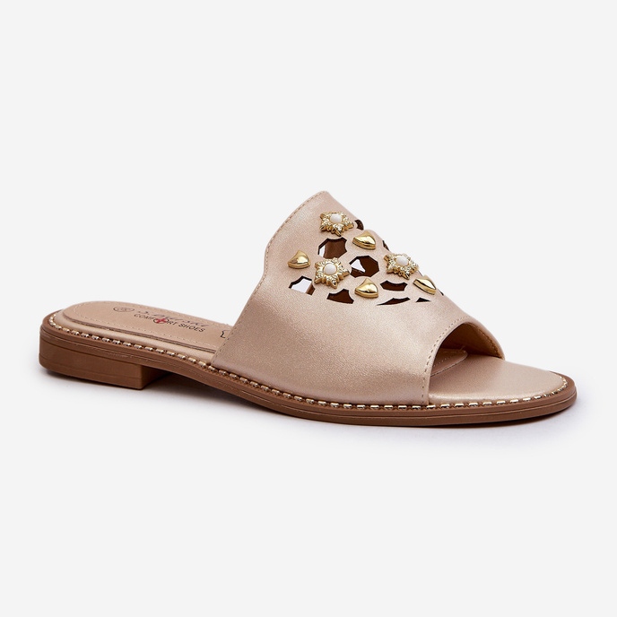 Sjajne ženske japanke s ukrasima S.Barski KV27-063 zlatne zlatni 1