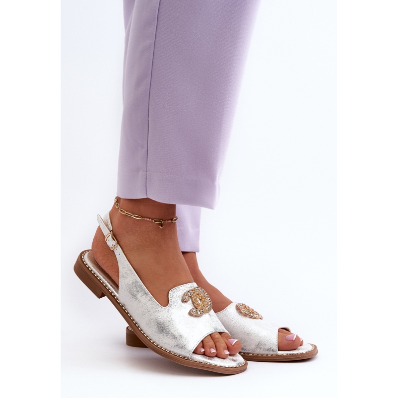 Ženske sandale s ukrasom S.Barski KV27-049 Srebro 2