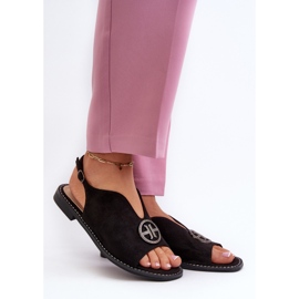 Ženske sandale sa zlatnim ukrasom Eco Suede S.Barski KV27-059 crne crna 2