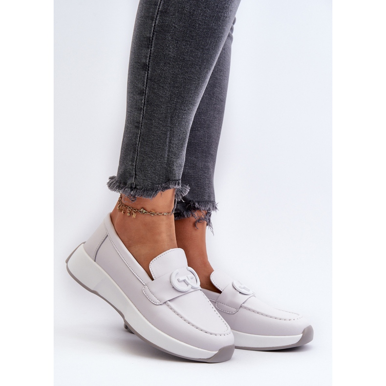 Ženske kožne mokasine na platformu svijetlo sive S.Barski LR490 siva 2