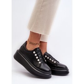 Ženske kožne tenisice na masivnu platformu crne S.Barski LR628 crna 2