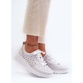 Ažur ženske tenisice na tanku prirodnu kožu svijetlo sive S.Barski LR482 siva 2