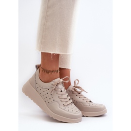 Ažur ženske tenisice na wedges, prirodna koža, bež S.Barski LR482 2