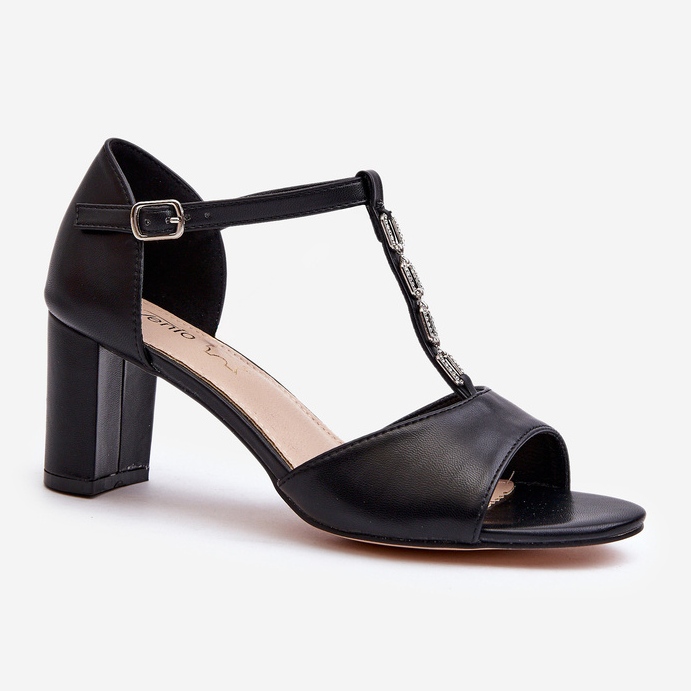 Ženske sandale na visoku petu s ukrasnim remenom, eko koža, crna Triavera crno 1