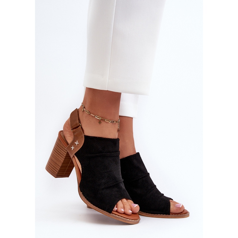 Ženske ažur sandale na visoku petu crne Rosca crna 2