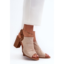 Ženske otvorene sandale na visoku petu bež Rosca 2