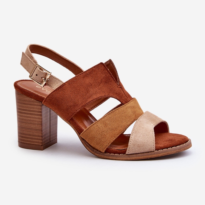 Ženske sandale od eko brušene kože na visoku petu, smeđe Qutima smeđa 1