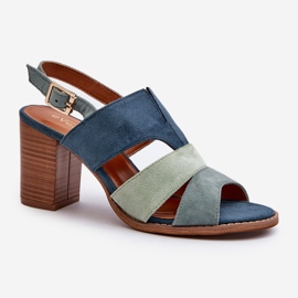Ženske sandale od eko antilopa na visoku petu, Qutima plave boje plava 1