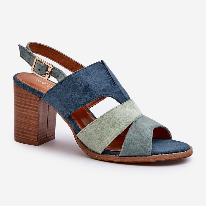 Ženske sandale od eko antilopa na visoku petu, Qutima plave boje plava 1