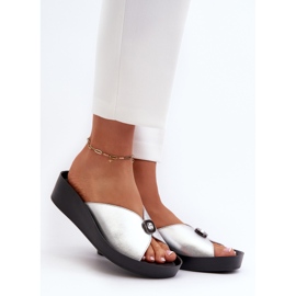 Ženske kožne japanke sa srebrnim ukrasom S.Barski KV27-027 srebro 2