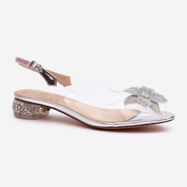 S.Barski Prozirne sandale na nisku petu sa srebrnim ukrasom D&amp;A MR38-383 srebro 2