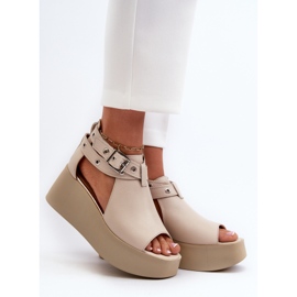 Zazoo 1732 kožne sandale na klin, bež 2