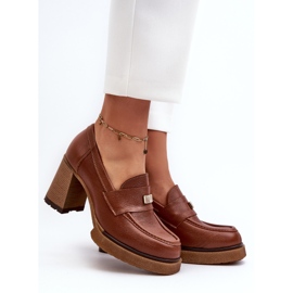 Zazoo 20169 Smeđe kožne cipele na visoku petu smeđa 2