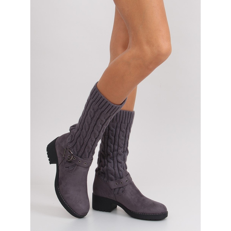 Visoke čizme s potkolenicom NC109 sive siva 2