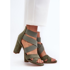 Ženske sandale na visoku petu s remenčićima, zelena Obissa 1