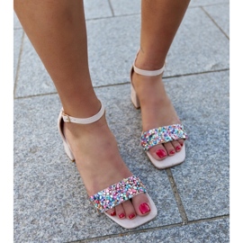 Sandale na visoku petu sa šarenim Ghuson kamenjem bež 1