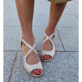 Sandale na visoku petu s kožnim Dahna uloškom bež 2