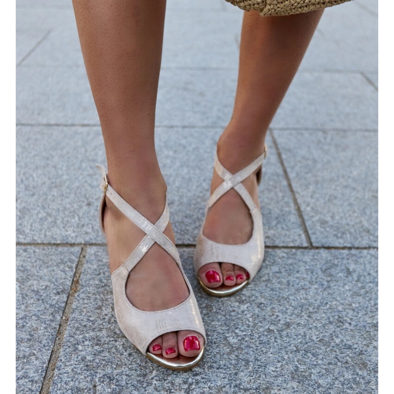 Sandale na visoku petu s kožnim Dahna uloškom bež 2