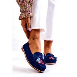 Evento Ženske mokasine od brušene kože s resama, tamnoplave plava 2
