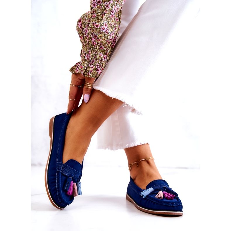 Evento Ženske mokasine od brušene kože s resama, tamnoplave plava 3