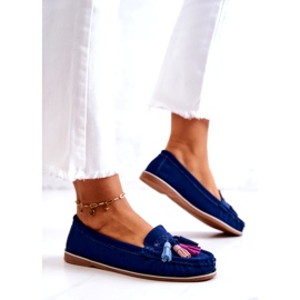 Evento Ženske mokasine od brušene kože s resama, tamnoplave plava 5