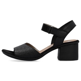 Kožne udobne ženske sandale na visoku petu s čičkom, crne Rieker 64693-00 crno 1