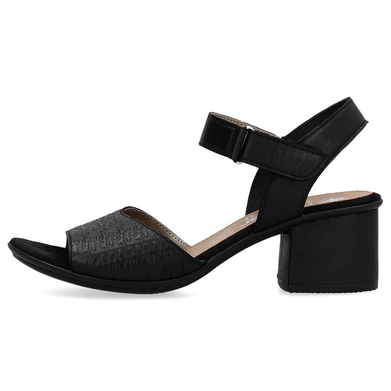 Kožne udobne ženske sandale na visoku petu s čičkom, crne Rieker 64693-00 crna 1