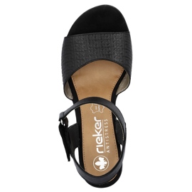 Kožne udobne ženske sandale na visoku petu s čičkom, crne Rieker 64693-00 crno 2