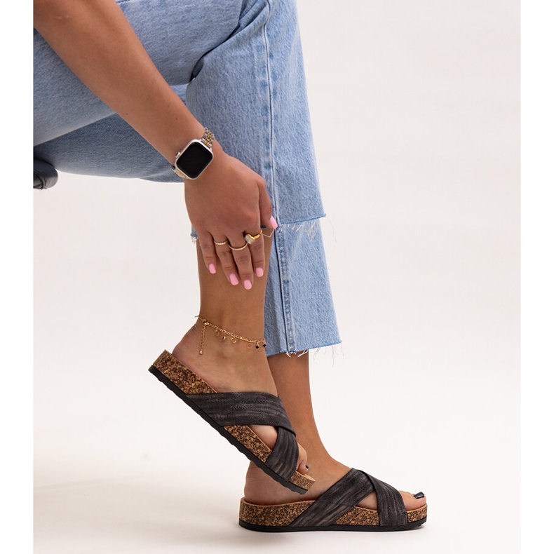 Papuče s potplatom od pluta u sjaju Ribera crna 1