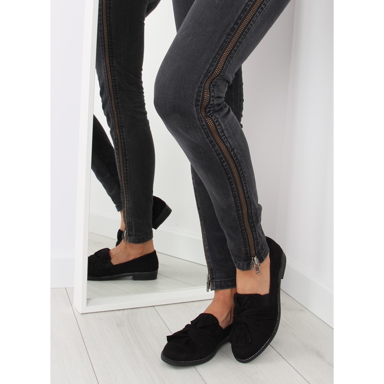 Crne ženske mokasinke s crnom mašnom 2