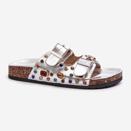 Ukrašene ženske japanke s kopčama S.Barski MY121 srebrne srebro 1