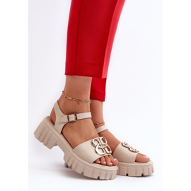 Bež ženske kožne sandale sa zlatnim ukrasom Vinceza 7910 2