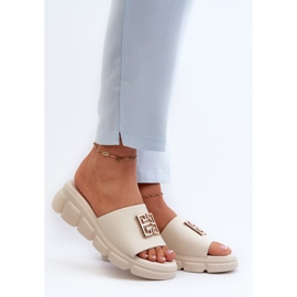 Ženske kožne japanke sa zlatnim ukrasom na Wedge Vinceza 41444 Bež 2