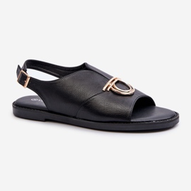 Ženske ravne sandale sa zlatnim ukrasom Vinceza 17319 crne crna 1