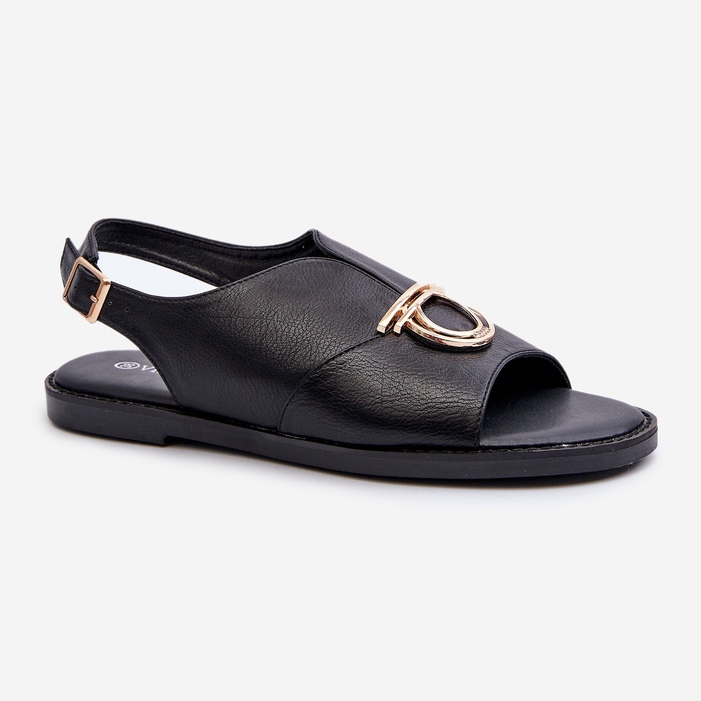 Ženske ravne sandale sa zlatnim ukrasom Vinceza 17319 crne crno 1