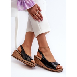 Ženske lakirane sandale na klin Sergio Leone SK301 crne crno 1